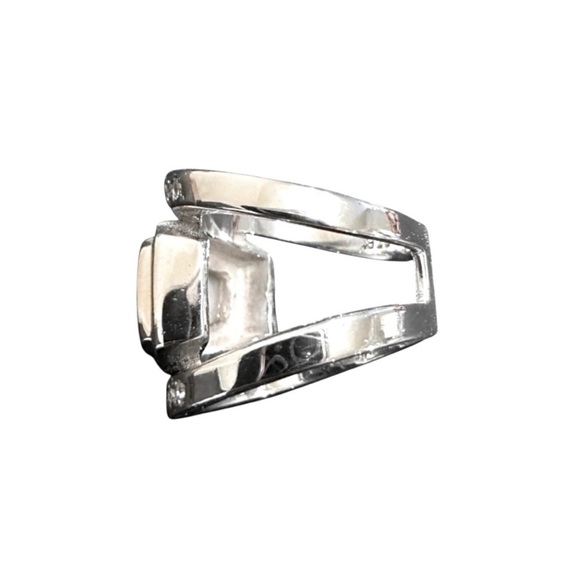 💞Dawkins White Quartz Gold Inlay Diamonds + Sterling Silver Statement Ring 6 US - Picture 4 of 11